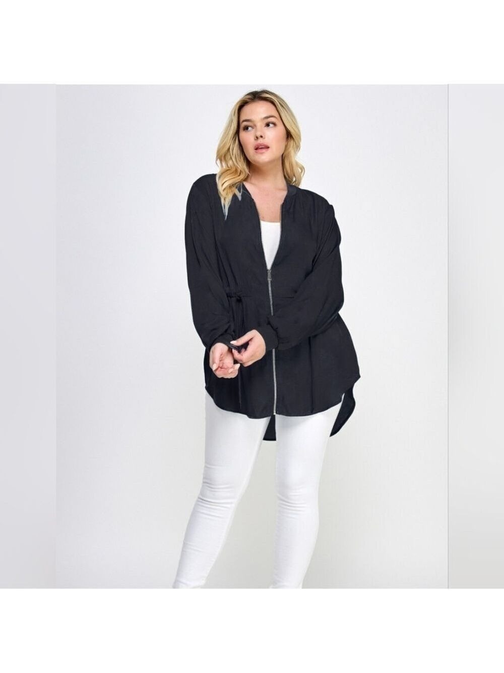 Plus Size Elegant Black Utility Jacket for Women 1X-3X